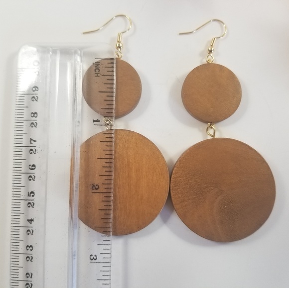 Reserved Wooden Boho Earrings Festival Natural - Picture 3 of 3
